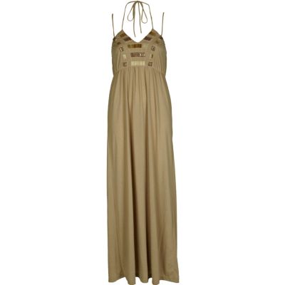 Beige embellished maxi dress