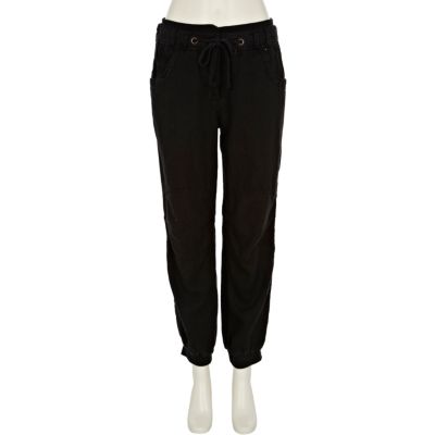 Black linen joggers