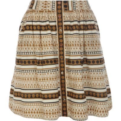 Cream print button through skirt