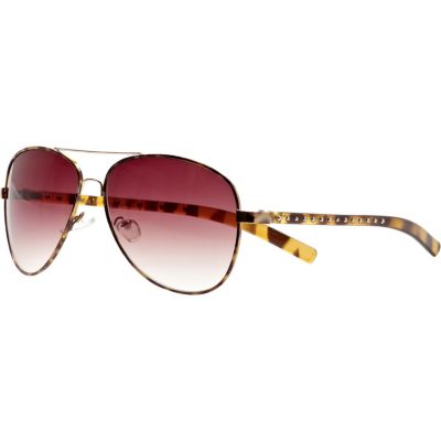brown print studded aviator sunglasses