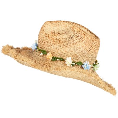 beige garland straw hat