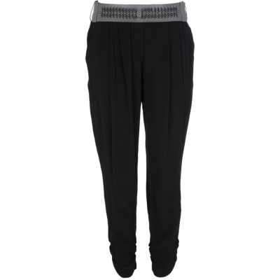 Black soft high waisted rouched trousers