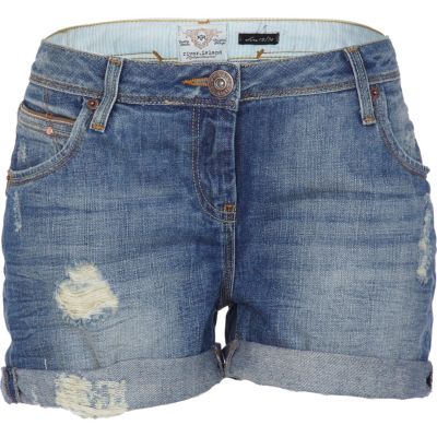mid wash denim shorts