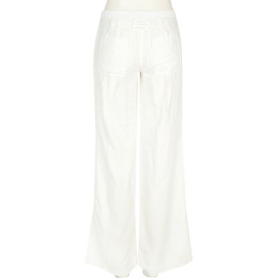 White wide leg linen trousers