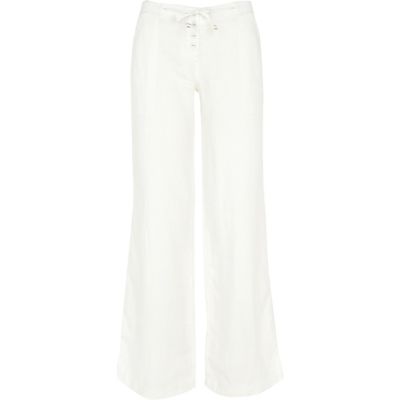 White wide leg linen trousers