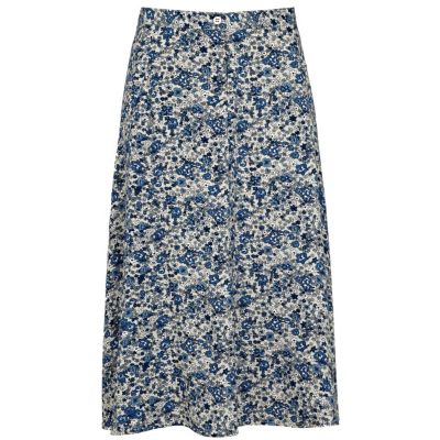 Blue floral print a line skirt