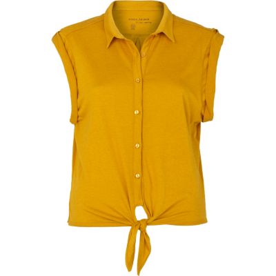 yellow tie front top