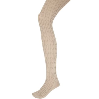 beige chunky knit cable tights