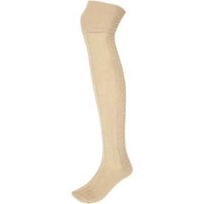 beige chunky cable socks