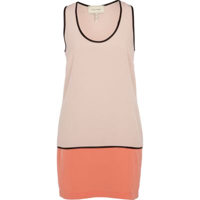 beige colour block racer back shift dress