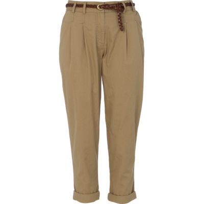 Beige belted chinos
