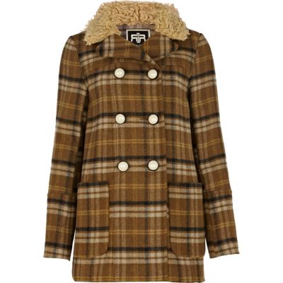 brown check coat