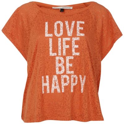 orange love life print oversized t-shirt