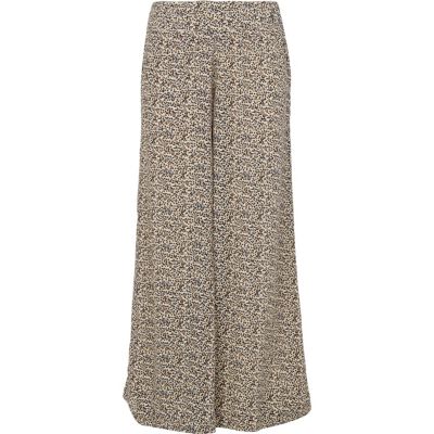 Beige ditsy print palazzo trousers