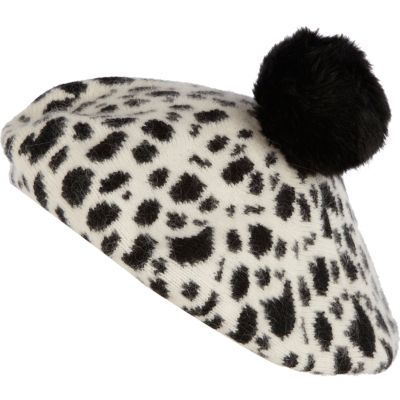 black and white dalmatian spot beret hat