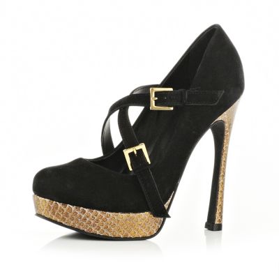 black strap court shoes