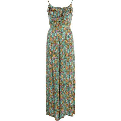 green patchwork floral print palazzo playsuit