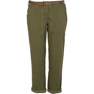 Khaki belted chinos