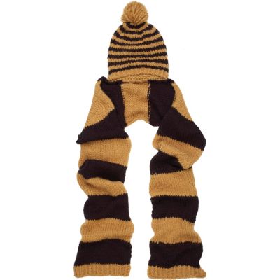 Black stripe knitted hooded scarf