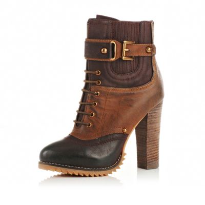 brown buckle lace up ankle boot
