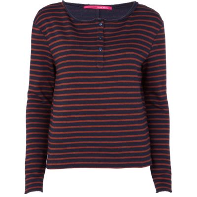 navy stripe placket sweat top