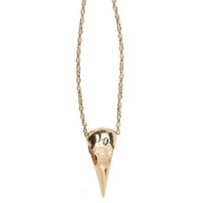 gold tone bird skull necklace