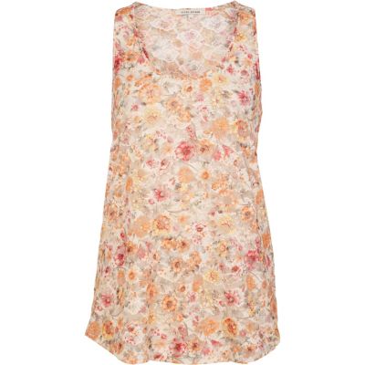 Cream floral print lace vest