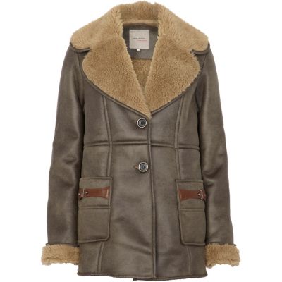 khaki faux fur lined coat