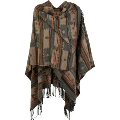 Brown aztec print cape