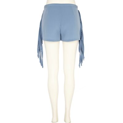 Light blue fringe shorts