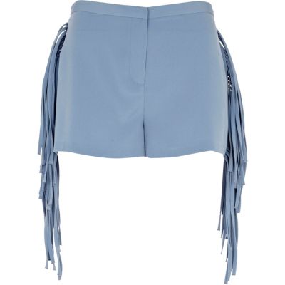 light blue fringe shorts