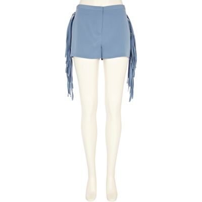 Light blue fringe shorts
