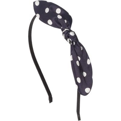 navy polka dot bow alice band