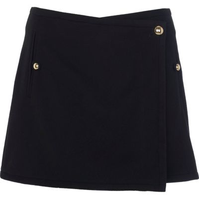 Black flannel wrap mini skirt