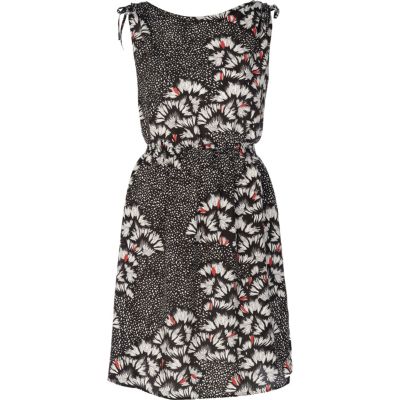 Black print waisted sun dress
