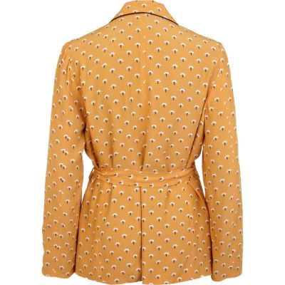 Yellow print belted jacket