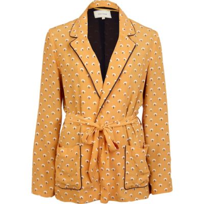Yellow print belted jacket