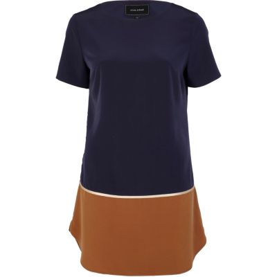 navy colour block shift dress