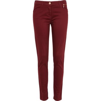 dark red skinny trousers