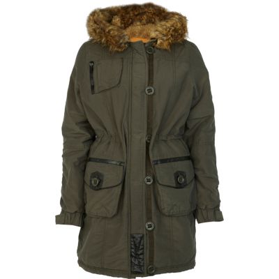 khaki long sleeve hooded parka