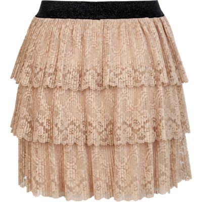Cream stained tiered lace mini skirt