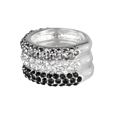 silver tone pack of three diamante band rings