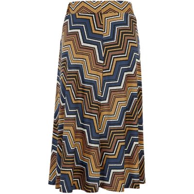 Blue stripe a line midi skirt