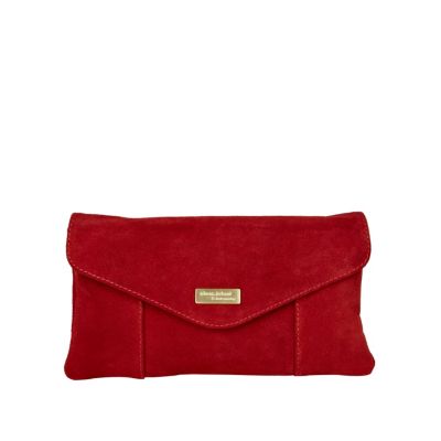 red suede envelope clutch bag