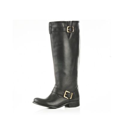 black flat double buckle boots