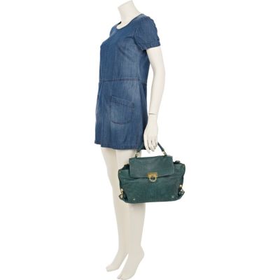 Green circle lock leather satchel