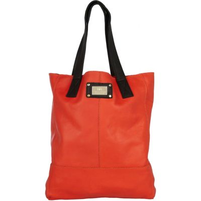 red contrast handle tote bag
