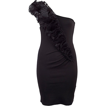  Shoulder Black Dress on Black One Shoulder Ruffle Dress   Dresses   Sale   Women