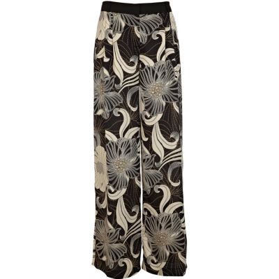 Black floral print palazzo trousers