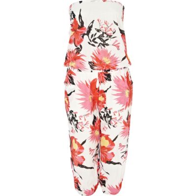 white floral print bandeau hareem jumpsuit